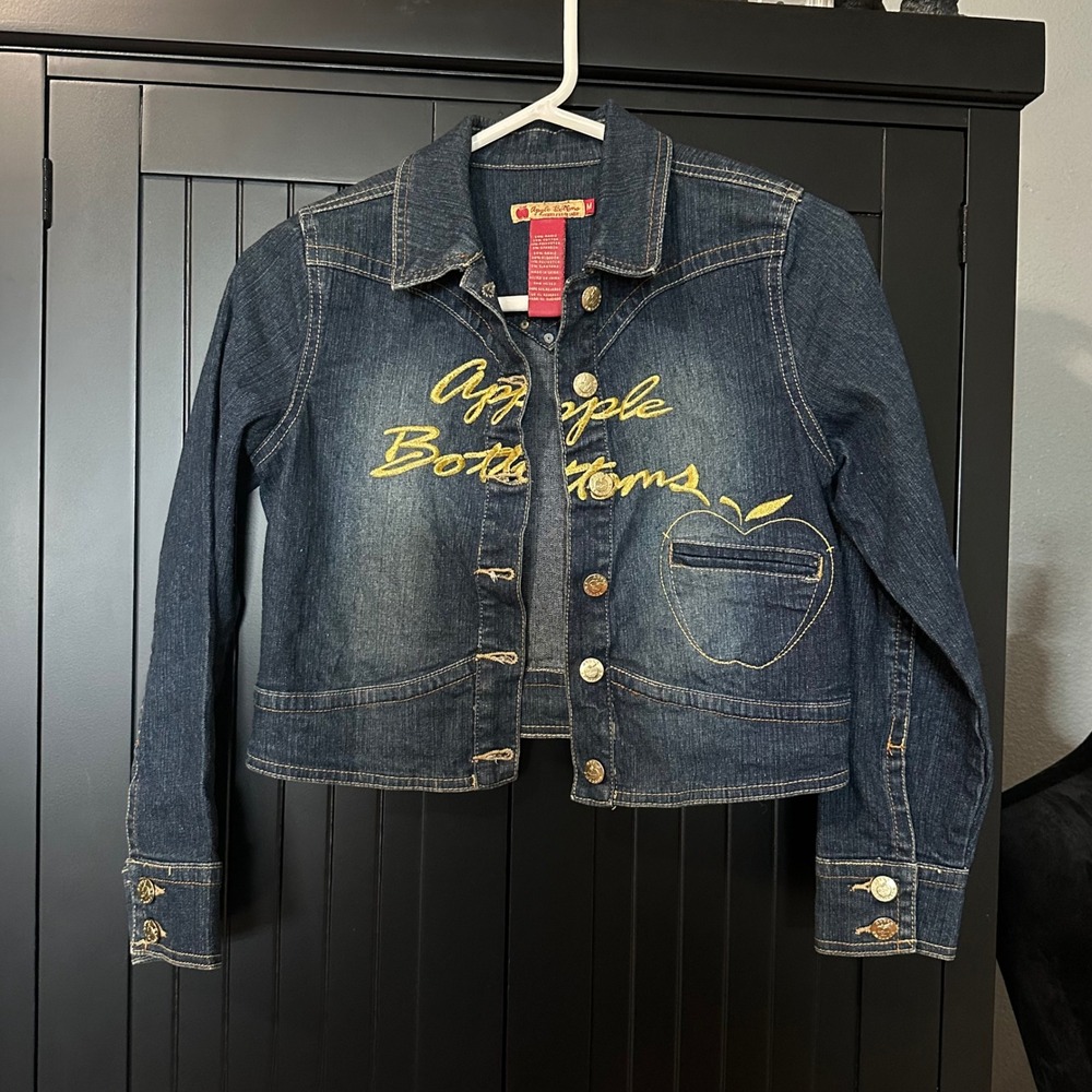 Apple Bottoms Girls Denim‎ Jacket Medium Cropped Y2K Embroidered Logo Stretch